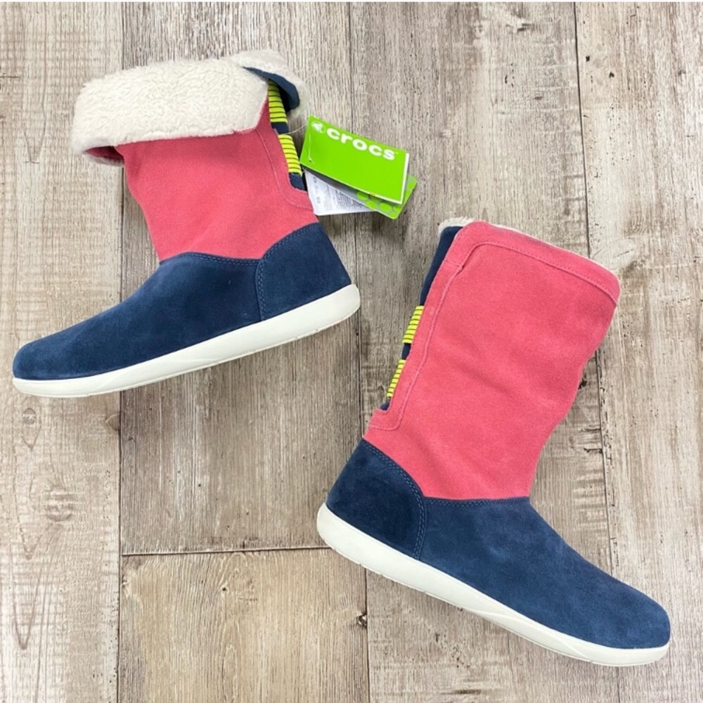 Crocs Adela Fold-over Fuzzy Booties (poppy stucco)